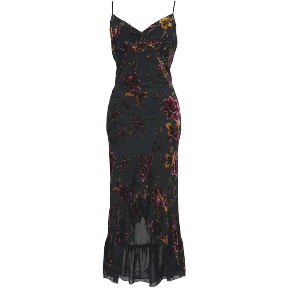 Betsey Johnson Black Floral Burnout Velvet 90's Y2K Style Midi Dress S NWT